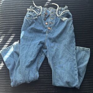 Zara High-Rise Button-Front Paperbag Jeans in Light Blue Denim